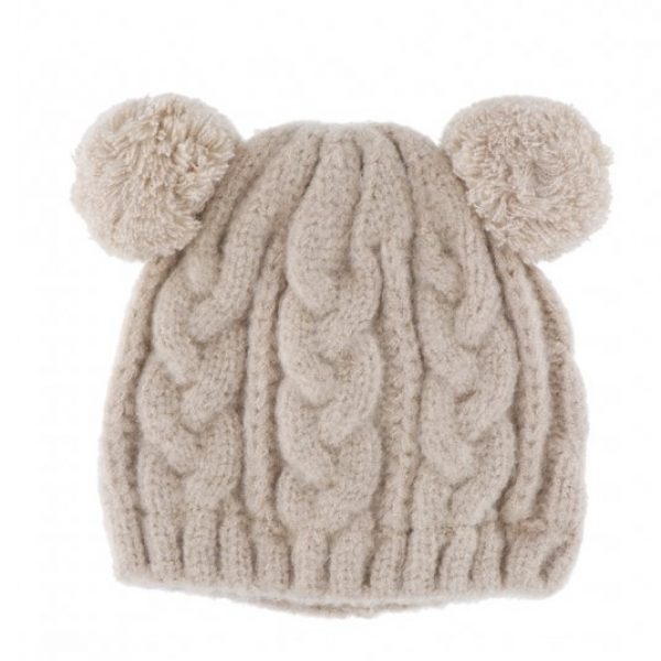 Winter kindermuts - 2 pomponnen beige